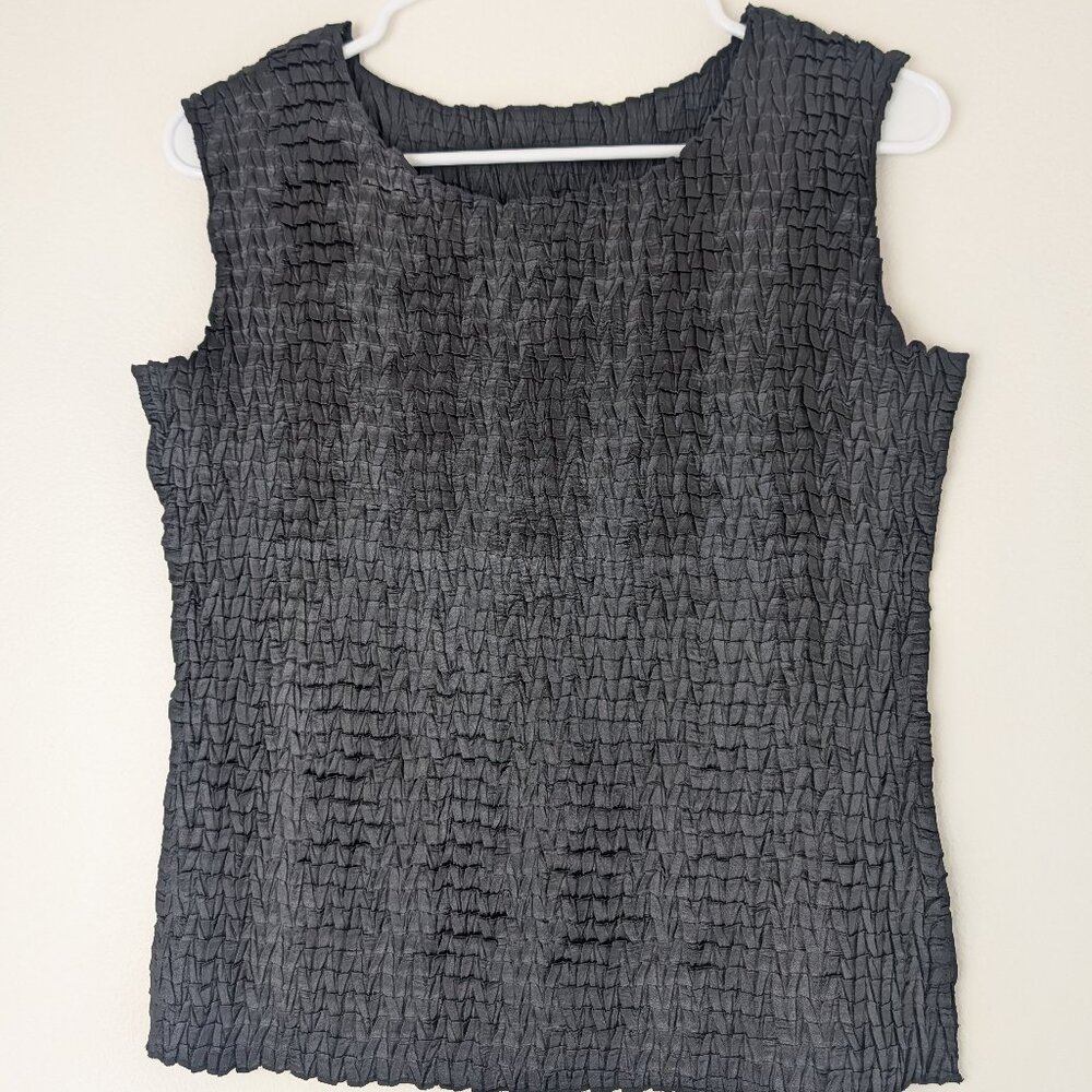 Smocked Black Tank Top Shirred Basic Blouse Pleated XL